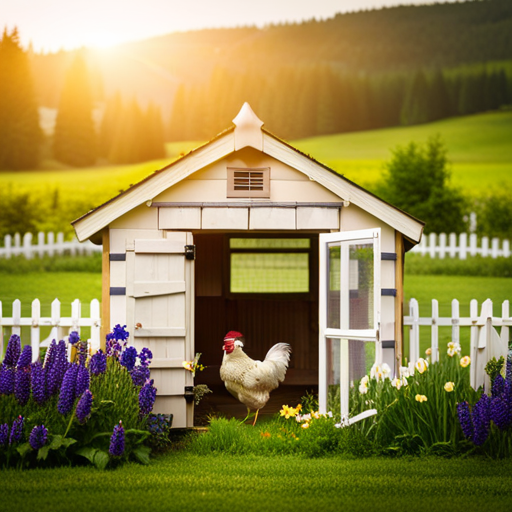 An image showcasing a well-built chicken coop nestled amidst a picturesque landscape