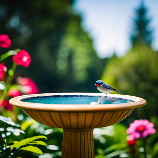 An image showcasing various bird bath designs, sizes, and materials, emphasizing factors like height, depth, sturdiness, and aesthetic appeal