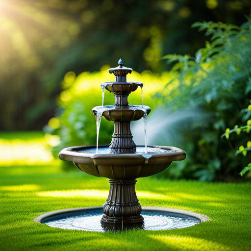 An image showcasing the Alpine Corporation 35 Tall Outdoor 3-Tiered Pedestal Water Fountain and Birdbath in a lush garden setting