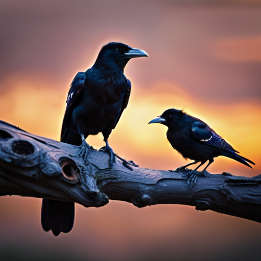 An image showcasing a group of crows perched on a tree branch, each emitting distinct vocalizations