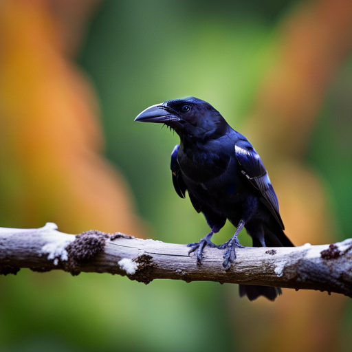An image showcasing a crow perched on a branch, its beak wide open as it emits a stunning array of intricate calls