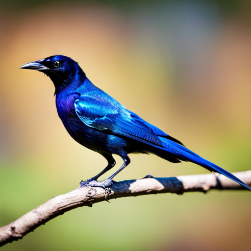 An image showcasing the mesmerizing beauty of the Common Grackle: a glossy, purple-blue marvel