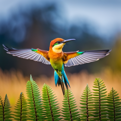  the vibrant beauty of the European Bee-eater as it perches on a branch, its exquisite plumage adorned with shades of turquoise, golden yellow, and chestnut brown, showcasing its mastery in catching and devouring bees mid-flight
