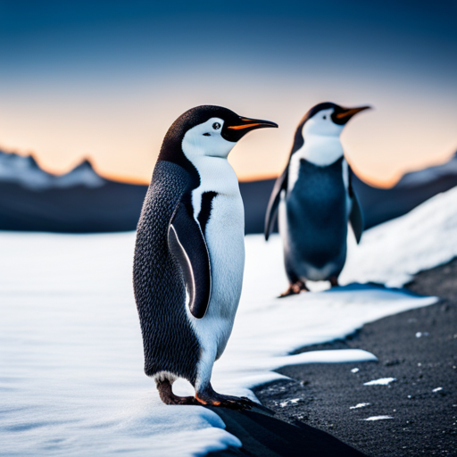 An image showcasing a diverse group of penguins waddling gracefully across a snowy Antarctic landscape