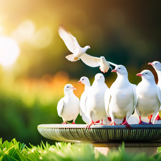 An image that showcases a serene park scene with doves and pigeons coexisting peacefully