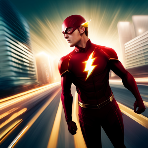 An image capturing the electrifying moments when Flash dashes through the bustling streets of Starling City, his crimson lightning streaking across the night sky as he races alongside Green Arrow, forging an unbreakable bond in this shared universe