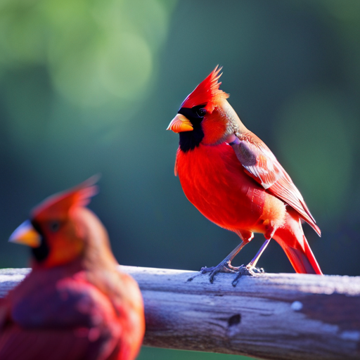 An image showcasing the social behavior and territory defense of male and female cardinals