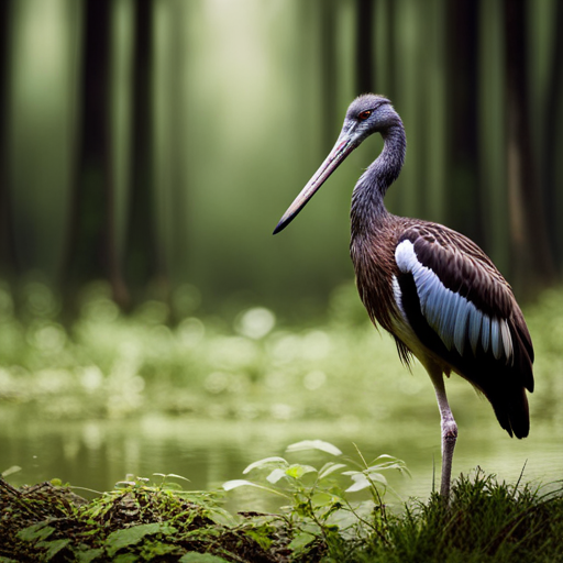 An image capturing the eerie charm of a moonlit swamp, with a solitary Limpkin perched on a mossy branch