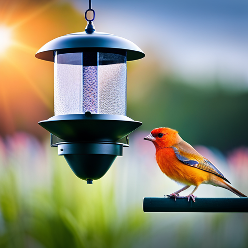 An image showcasing a technologically advanced bird feeder from NETVUE, with a smart AI system