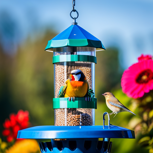 A captivating image showcasing the NETVUE Birdfy Feeder in action, revealing a bird enthusiast's delight as colorful feathered friends flock around the feeder, capturing the essence of revolutionized birdwatching