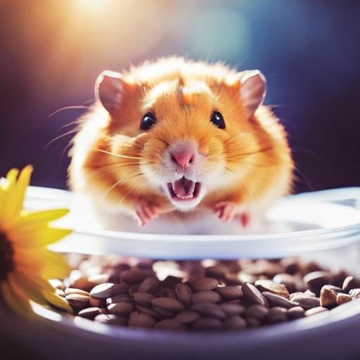 An image showcasing a curious tan hamster exploring a miniature obstacle course, happily munching on sunflower seeds, while its soft fur glistens in the warm sunlight, capturing the essence of tan hamster fun facts and trivia