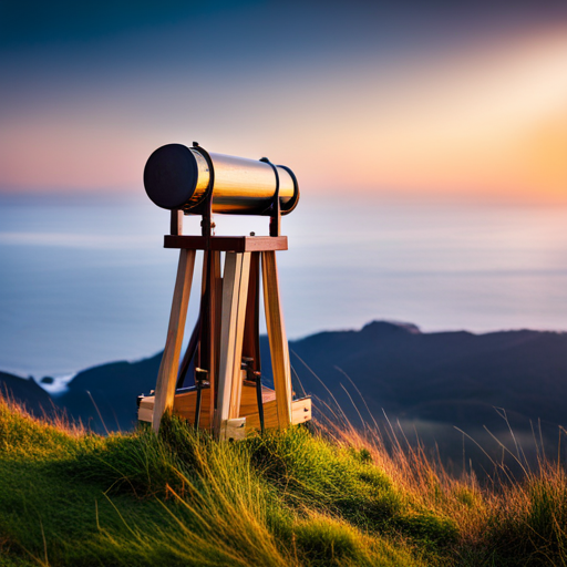 An image showcasing a medieval replica antique telescope with clear images of marine scenery, adjustable magnification for precise viewing, and a wide field of view capturing the beauty of distant landscapes