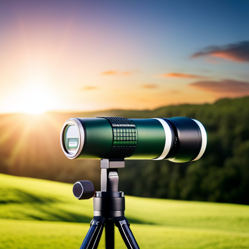 An image showcasing the EASYLIGHT 1250 Monocular Telescope, capturing a vibrant bird in sharp focus against a lush green landscape
