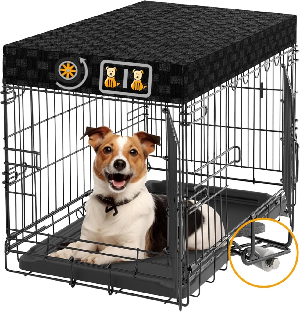 30 Inch Dog Crate for Medium Dogs - Cage Indoor Double Door Dog Kennel with Wheels and Topper Metal Wire Crates with Divider Fortable Small Pet Cages