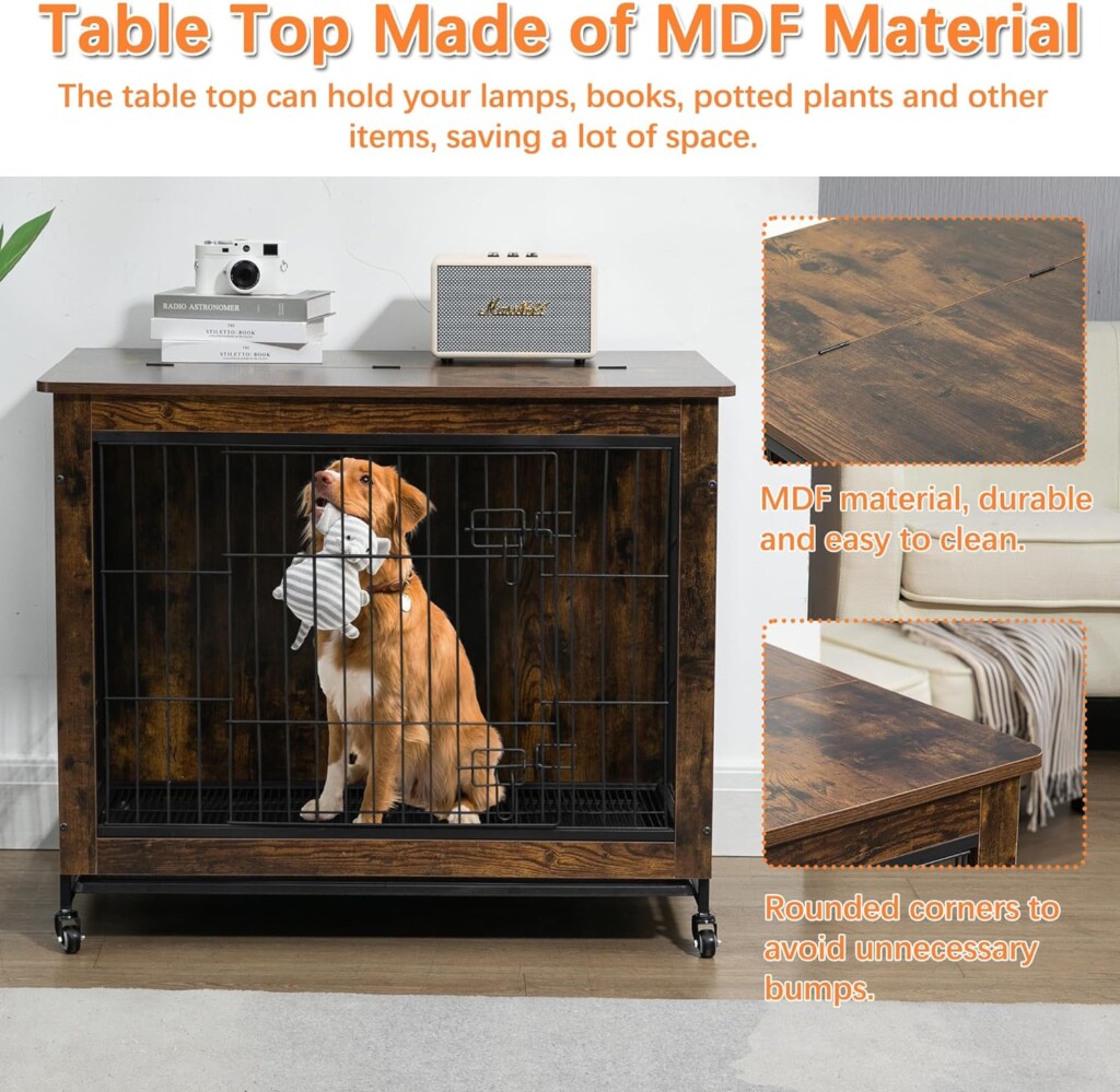 38 Inch Heavy-Duty Gray Dog Crate Furniture,Dog Crate Furniture, Side End Table, Modern Kennel,Heavy-Duty Dog Cage
