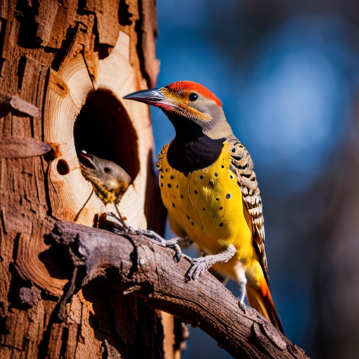 An image capturing the intricate nesting process of the Northern Flicker