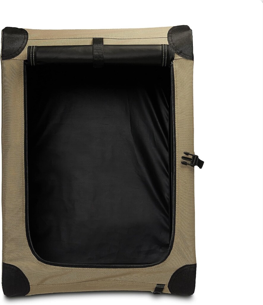 Amazon Basics 2-Door Portable Soft-Sided Folding Soft Dog Travel Crate Kennel, Medium (29.92 x 21.3 x 21.3 Inches), Tan
