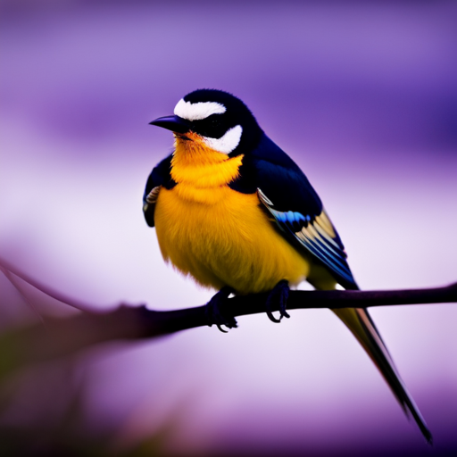 An image that showcases a diverse range of bird species perched on a tree branch with their feathers fluffed up, against contrasting backgrounds representing various environmental temperatures
