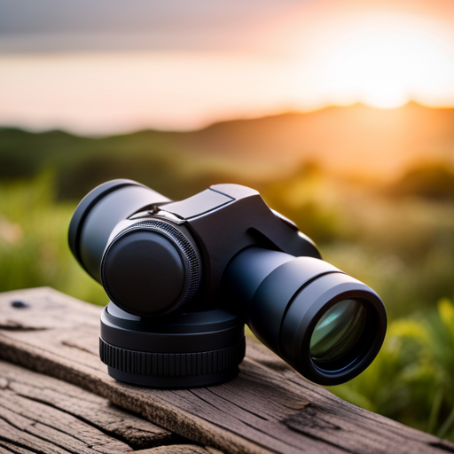 An image of a pair of binoculars with a rugged, weatherproof exterior, adjustable eyecups, and a wide field of view, providing birdwatchers with a comfortable grip and exceptional clarity