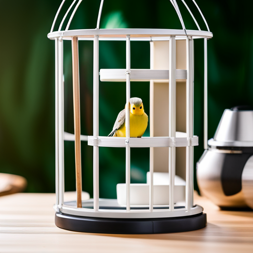 An image showcasing a spacious, cylindrical cockatiel cage adorned with sturdy metal bars, offering ample room for flying