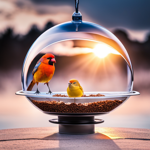 An image showcasing a sturdy, weather-resistant mealworm bird feeder with multiple feeding ports and a removable tray for easy cleaning
