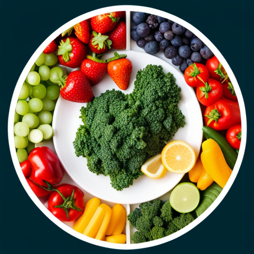 An image showcasing a colorful array of fresh fruits and vegetables like kale, strawberries, and bell peppers, neatly arranged on a parakeet-shaped plate, luring readers into exploring the benefits of incorporating these nutritious treats into their pet's diet
