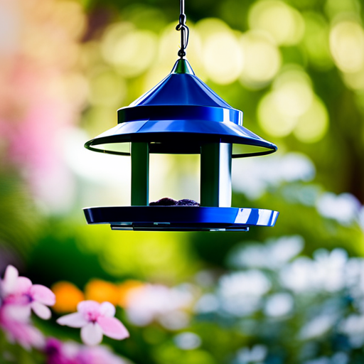 An image showcasing the finest blue bird feeder brands, with a variety of vibrant, high-quality feeders in different designs, materials, and sizes