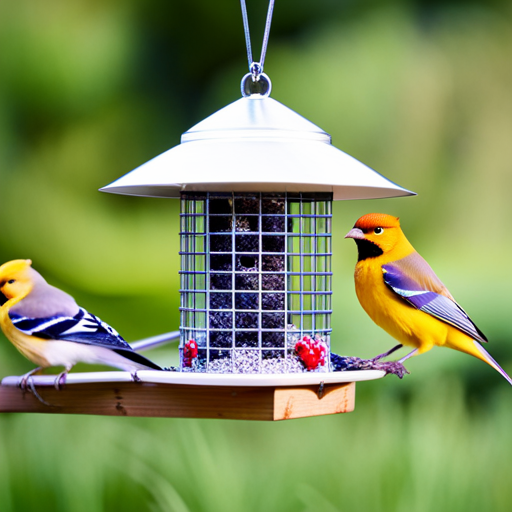 An image showcasing a suet bird feeder made from high-quality, weather-resistant materials, featuring a sturdy metal cage, reinforced corners, and a durable hinged lid, ensuring long-lasting use for our feathered friends