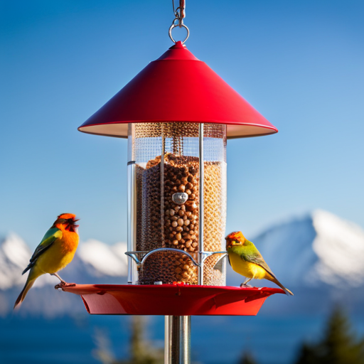 An image showcasing a variety of sturdy bird feeder hangers constructed from durable materials like weather-resistant stainless steel, rust-proof aluminum, and long-lasting wrought iron