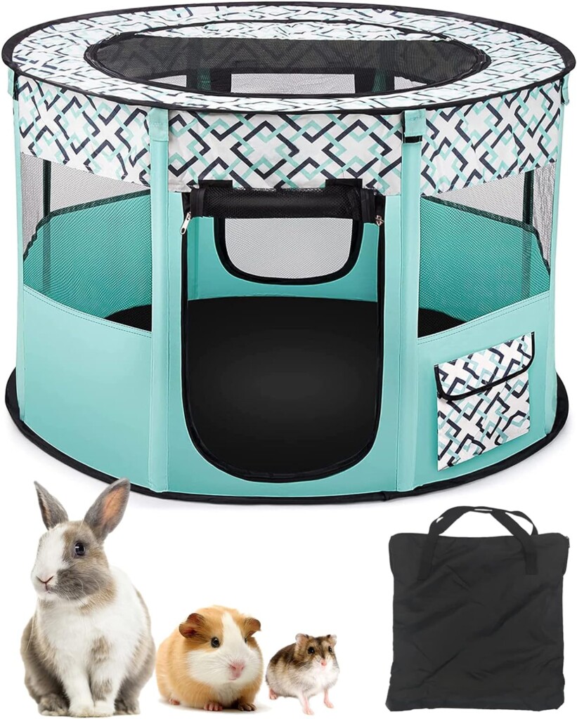 BNOSDM Rabbit Playpen with Zippered Top Portable Small Pet Cage Tent Bunny Foldable Pop Up playpen Indoor Outdoor Travel Use Exercise Yard Fence for Rabbits Ferrets Cats Dogs Guinea Pigs