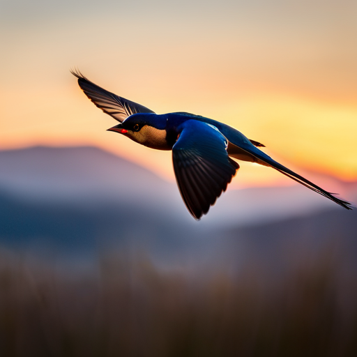  the graceful silhouette of a Barn Swallow soaring effortlessly through the sunlit skies of Washington State