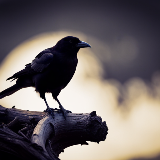 the mesmerizing allure of the enchanting black birds: a solitary raven perched on a gnarled, moonlit tree branch, its glossy feathers shimmering under the cloak of night, evoking a sense of mysterious elegance