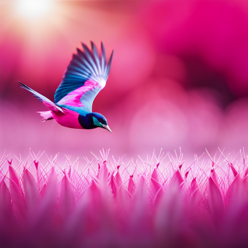 An image showcasing the kaleidoscope of vibrant pink birds, with feathers ranging from soft blush to electric fuchsia