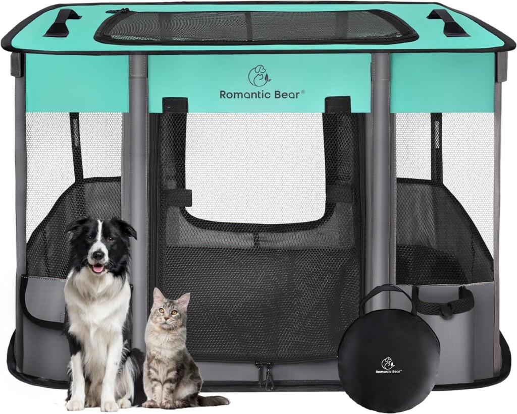 Dog Playpen,Pet Playpen, Foldable Dog Cat Playpens,Portable Exercise Kennel Tent, Water-Resistant Breathable Shade Cover, Indoor Outdoor Travel Camping Use for Small Animals + Free Carrying Case