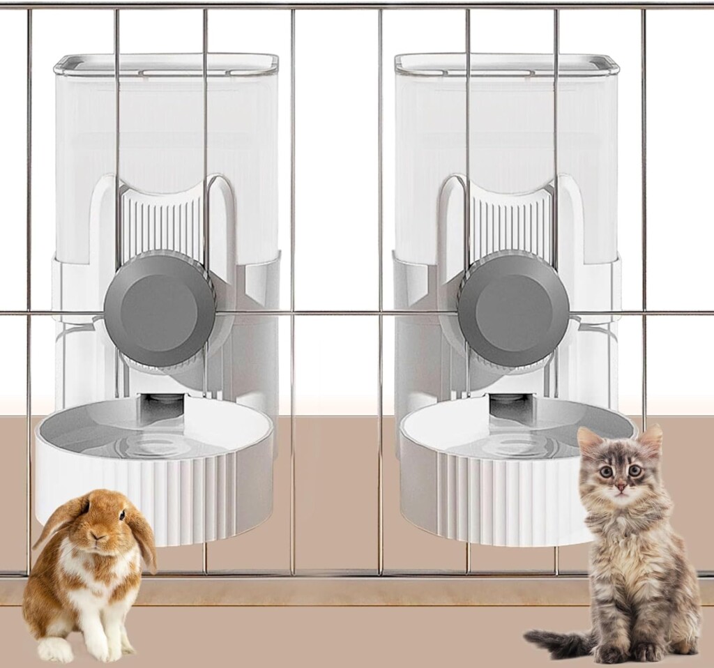 kathson 2PCS Hanging Automatic Cat Water Dispenser 1L Gravity Rabbit Waterer for Cage Pet Water Feeder Station Bowl Self Feeding for Kitten Puppy Bunny Guinea Pig Ferret Hedgehog