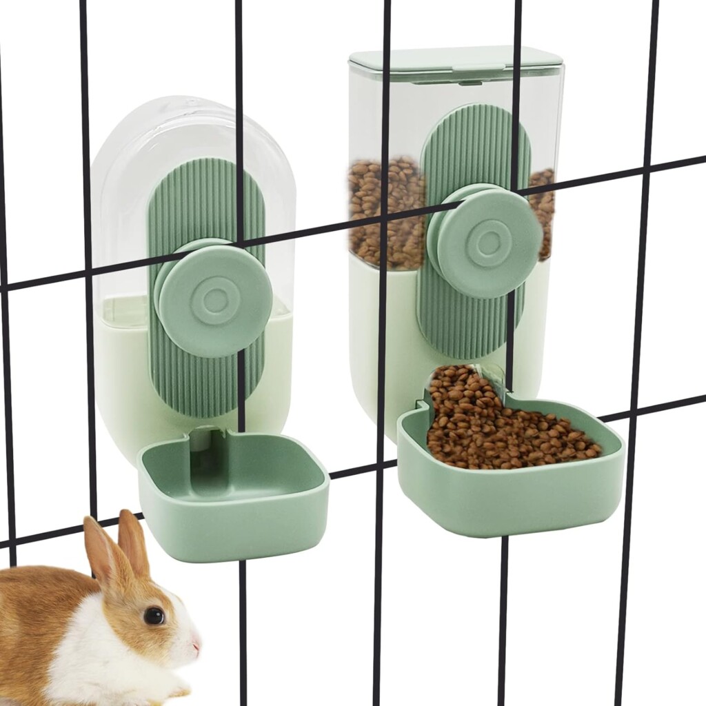 kathson Hanging Automatic Food Water Dispenser Small Cat Feeder and Water Dispenser Gravity Auto Feeder and Waterer Set for Rabbit Chinchilla Guinea Pig Hedgehog Ferret Kitty Puppy, Green