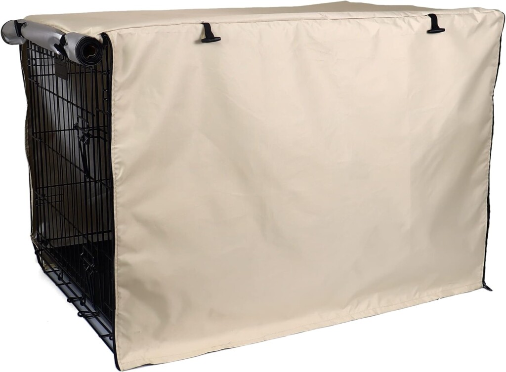 kefit Durable Dog Crate Cover-Double Door, Pet Kennel Cover Waterproof Anti-UV Dog Cage Cover Fit for 24-48 inches Crate -Black
