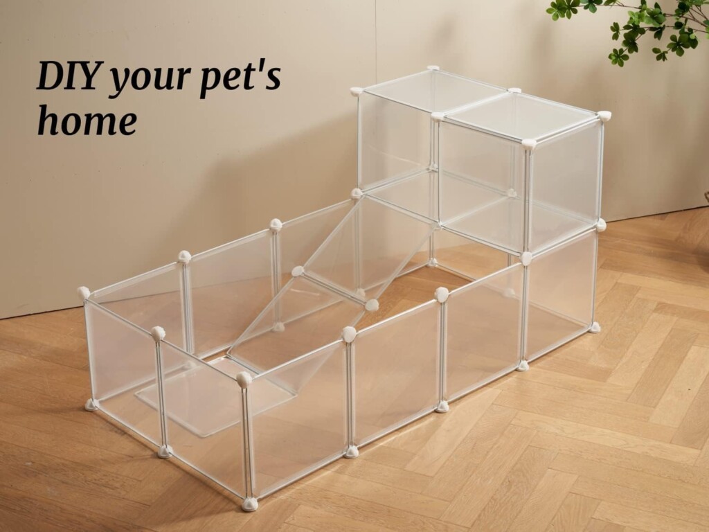 LURIVA Transparent Clear Small Animal Playpen, Guinea Pig Cages, Puppy Dog Pet Rabbit Bunny Indoor Outdoor Fence Pen Enclosure, White Plastic Playpen,12 X 12 Inch, Panels