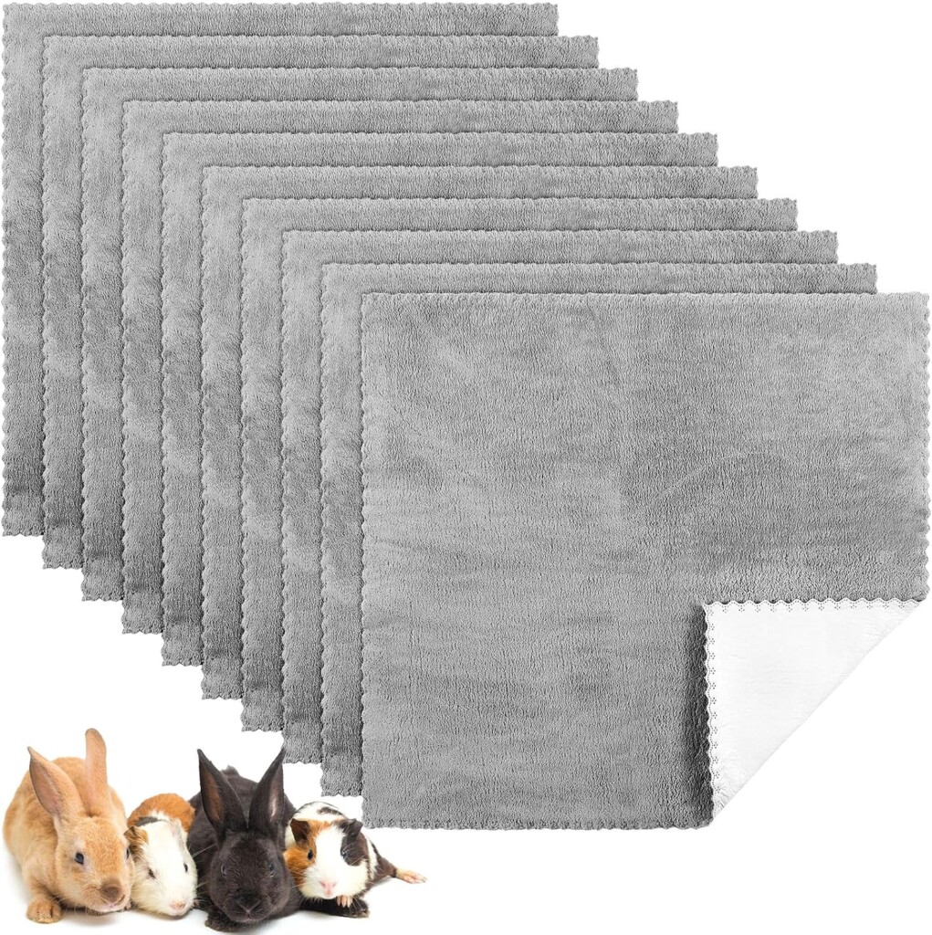 Mixweer 10 Pcs Washable Blankets for Dog 11 x 12 Inch Guinea Pig Bunny Cat Waterproof Small Animal Pee Pad Pet Blanket Reusable Sleep Bedding Mat Absorbent Cage Liner Pad Cover (Gray)