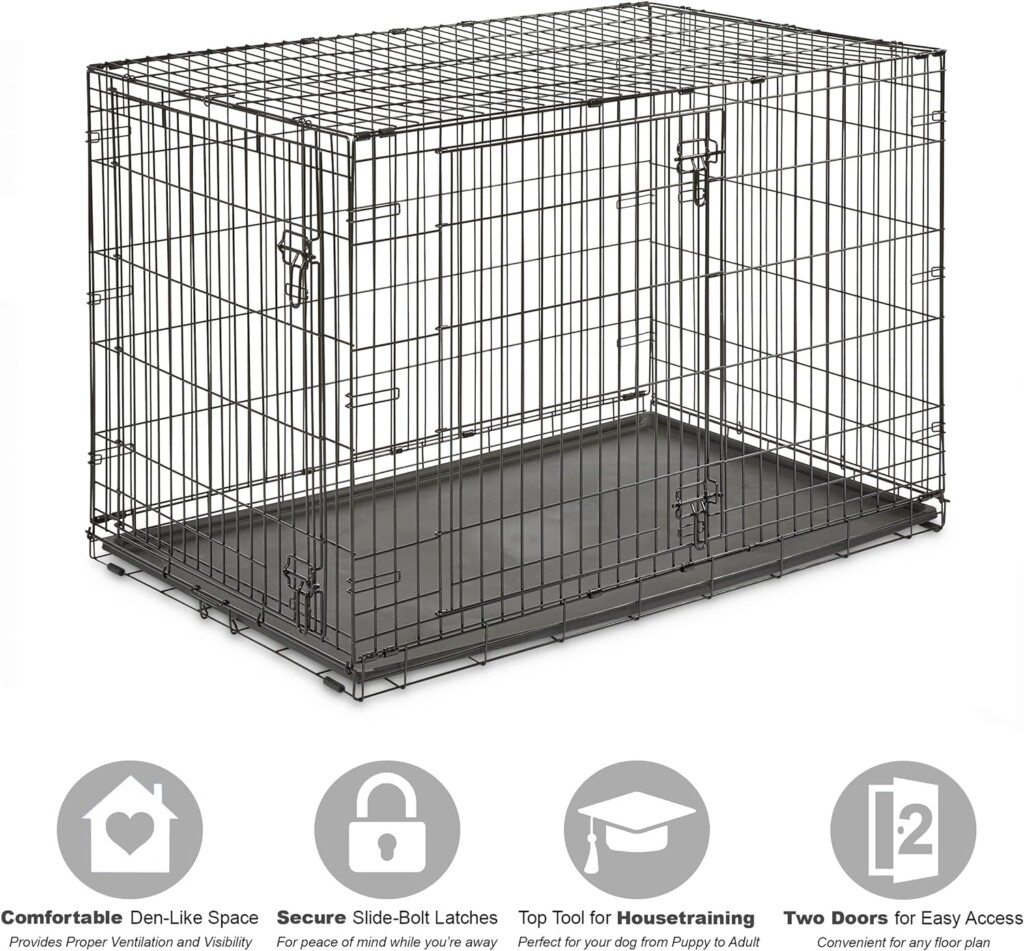 New World Pet Products Newly Enhanced Double Door Dog Crate, Includes Leak-Proof Pan, Floor Protecting Feet,  New Patented Features