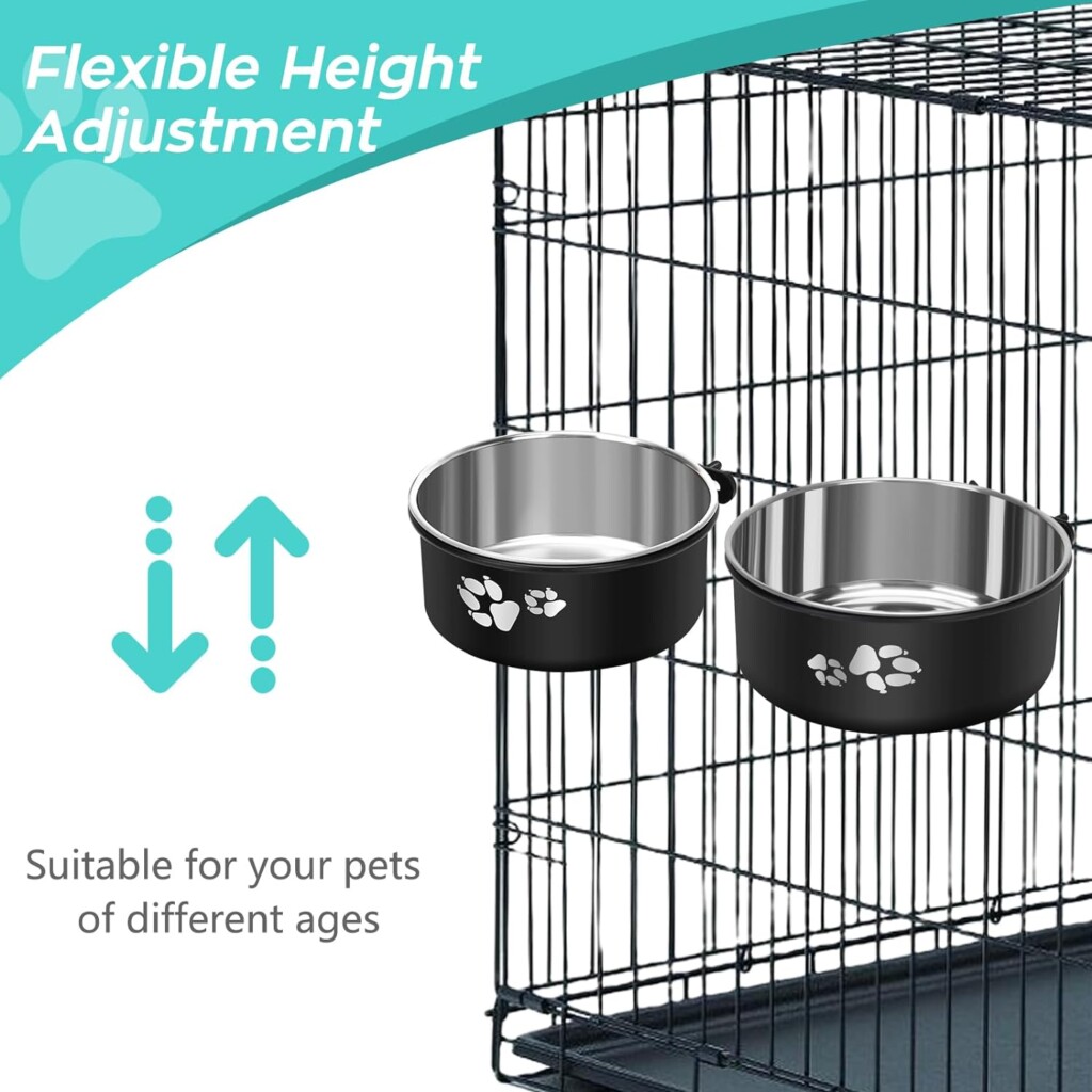 OFFKITSLY Kennel Water Bowl, Stainless Steel Dog Crate Water Bowl No Spill, 2 Pack Hanging Dog Bowls for Kennel Cage Crate, Metal Pet Dog Food Water Bowl Feeder for Medium Large Size Dogs