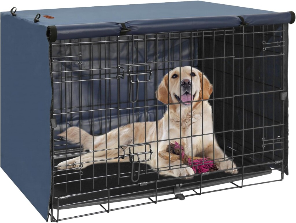 Seiyierr Dog Crate Cover for 42 Large Wire Dog Cage, Dog Kennel Cover with Double Door, Lightweight 600D Polyester Windproof Pet Crate Covers, Machine Wash  Dry, Black