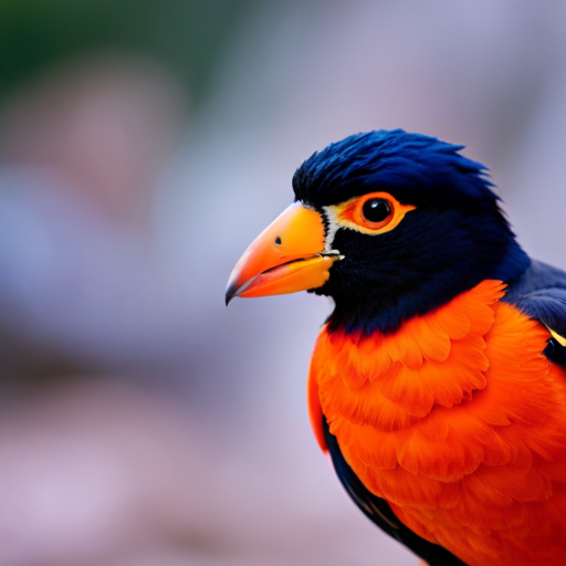 An image capturing the breathtaking allure of birds with vibrant orange chests; a mesmerizing display of nature's artistry