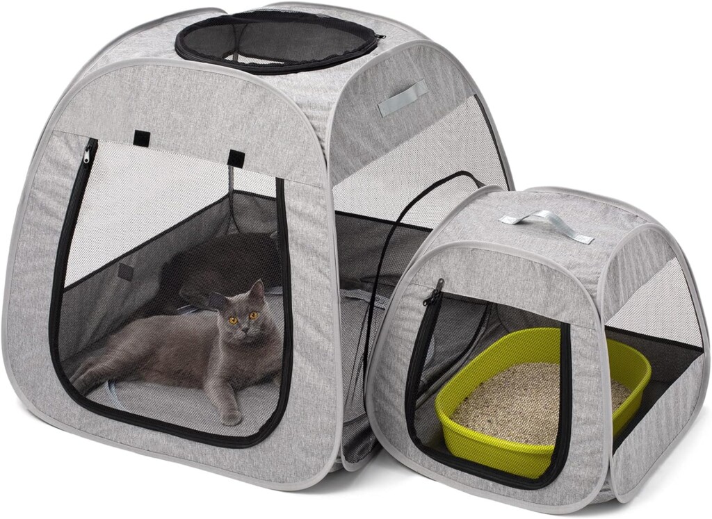 Tenrai Portable Cat Playpen, Trapezoidal Design for Better Standing, Foldable Pet Tent for Indoor and Outdoor Use of Kitten and Puppy, Dog Play Enclosure with Removable Bottom, Cat Houses  Condos