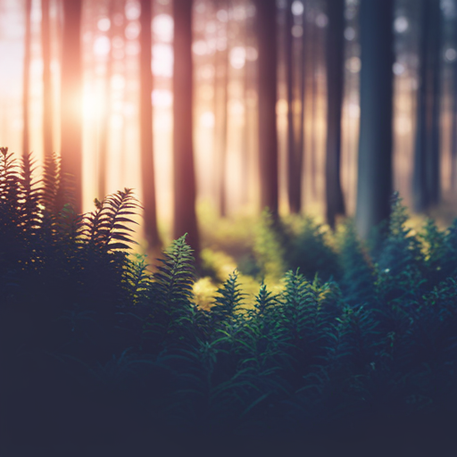 An image of a serene, sun-kissed forest with a mystical aura
