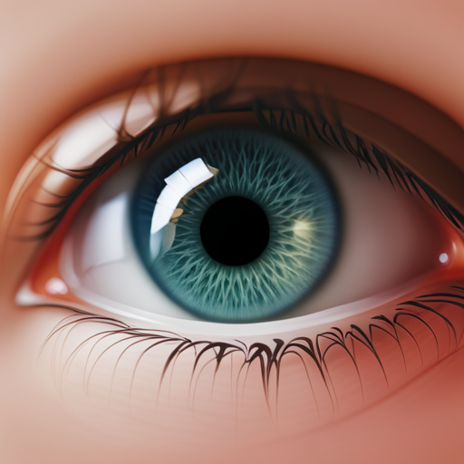 An image that depicts a close-up of a red, inflamed eye, with visible pus or discharge
