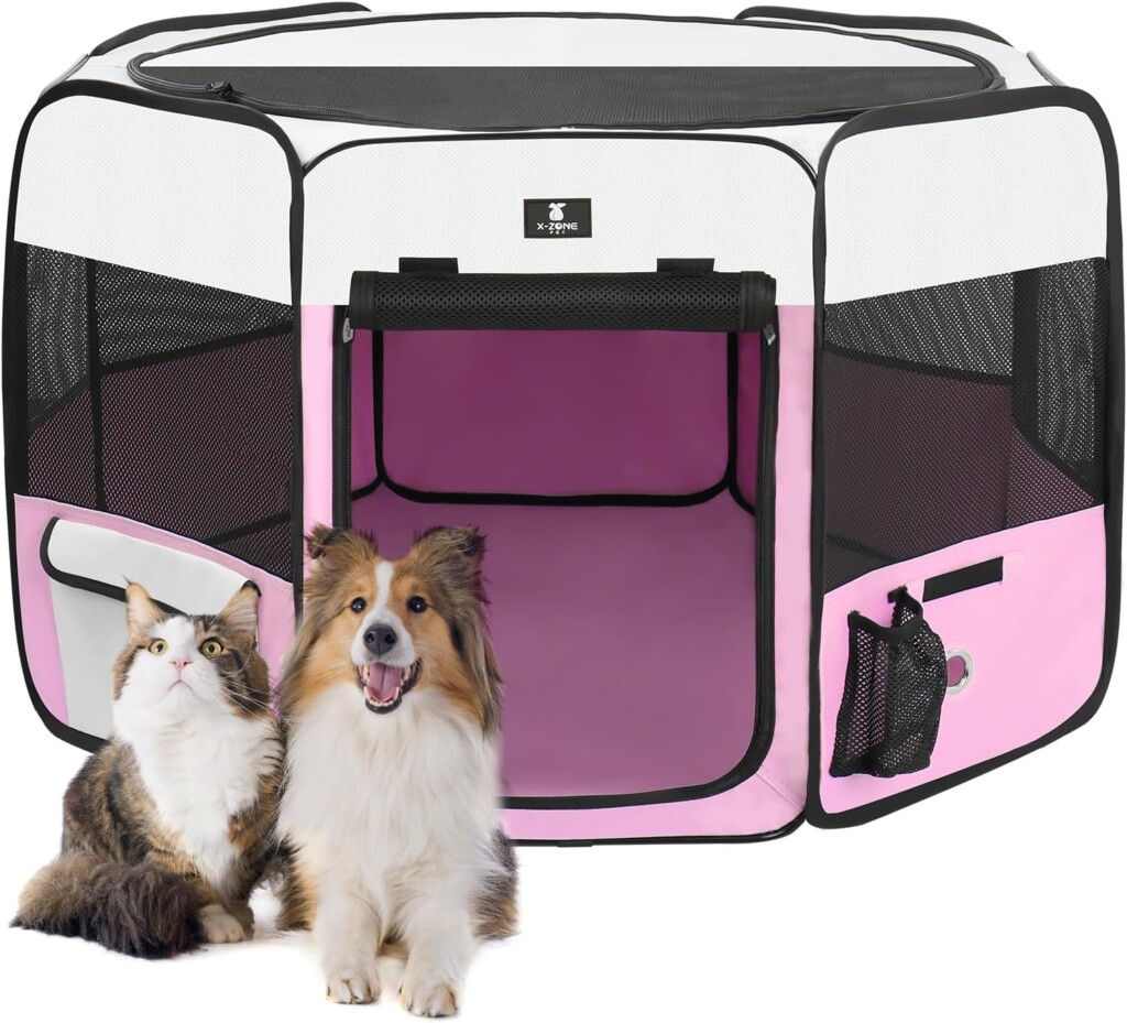 X-ZONE PET Portable Foldable Pet Dog Cat Playpen Crates Kennel/Premium 600D Oxford Cloth,Removable Zipper Top, Indoor and Outdoor Use