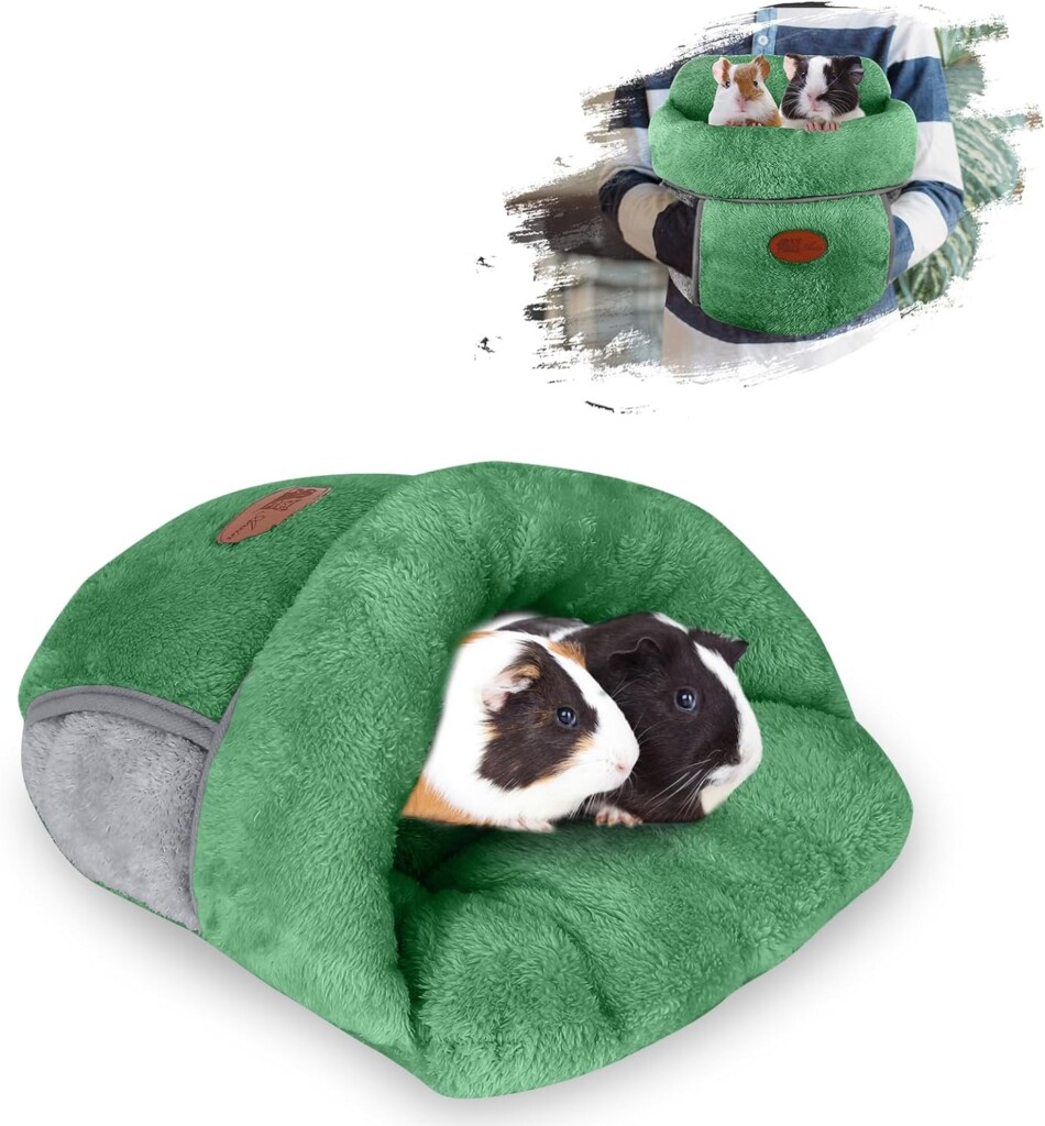 YUEPET Guinea Pig Bed Cuddle Cave Warm Fleece Cozy House Bedding Sleeping Cushion Cage Nest for Small Animal Squirrel Chinchilla Rabbit Hedgehog Cage Accessories Green