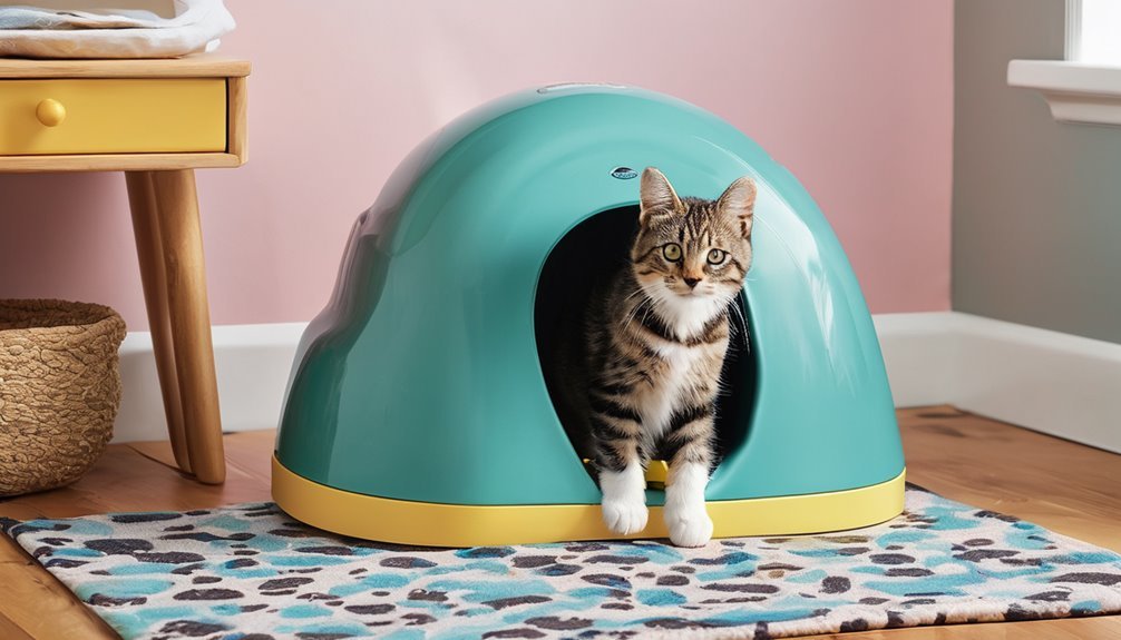 litter box and feeding area